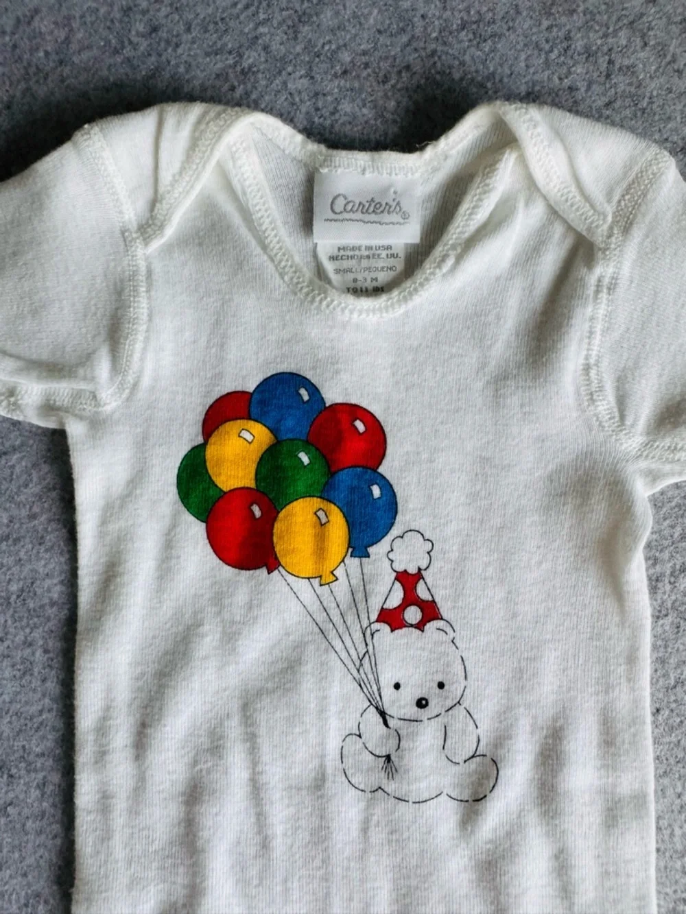 Carter's Vintage White Onesie with Colorful Balloon Cluster 0-3M